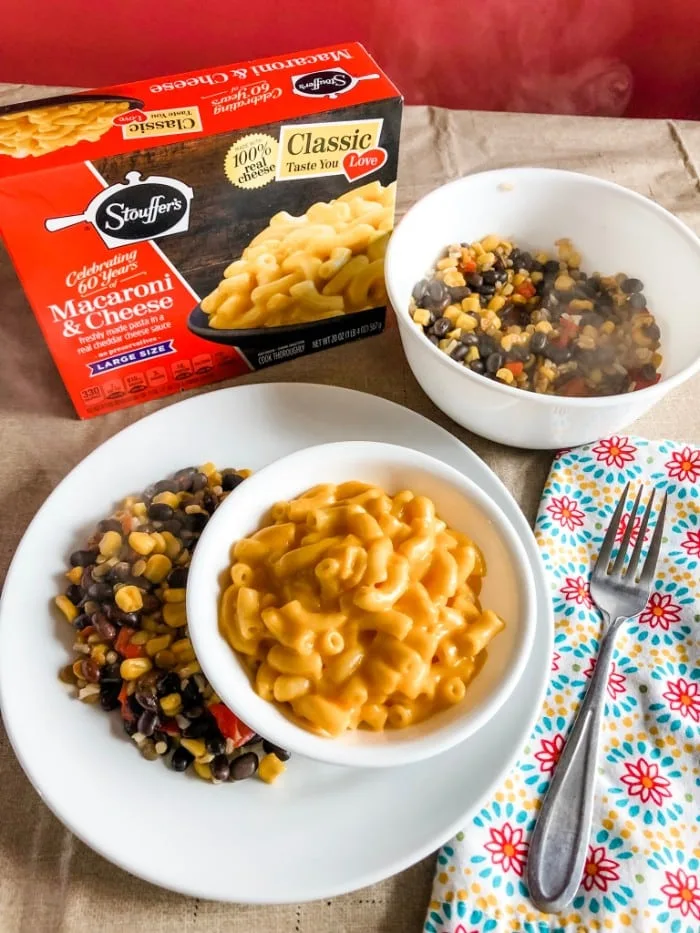 Lentils and veggies with mac and cheese