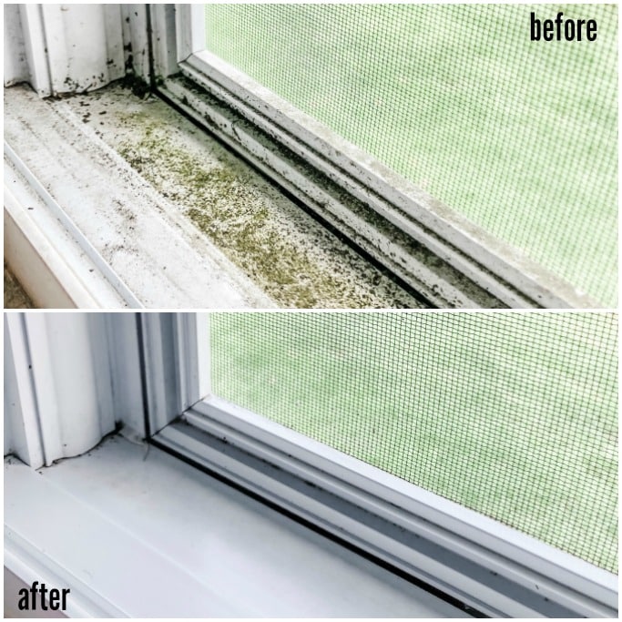 before and after window track cleaning