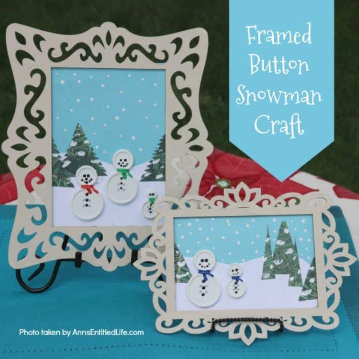 button snowman craft in pretty frames