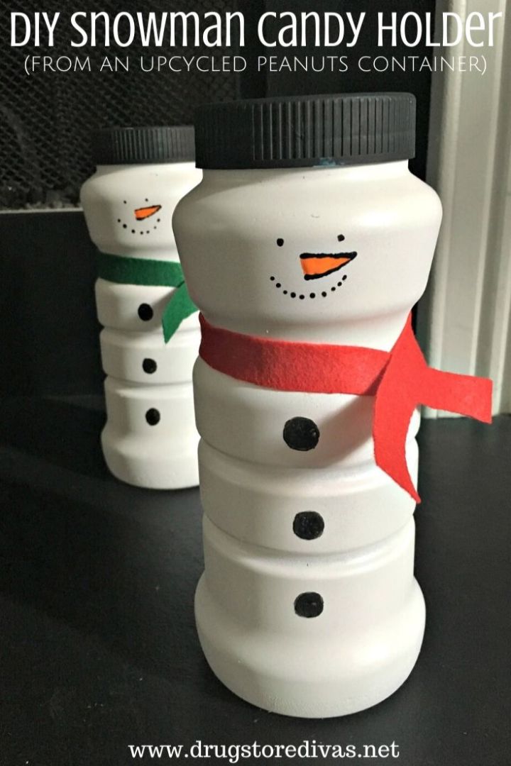 snowman candy holder made from recycled plastic containers