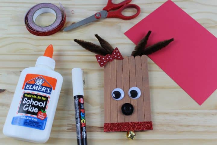 reindeer ornament with red bow made out of cardstock