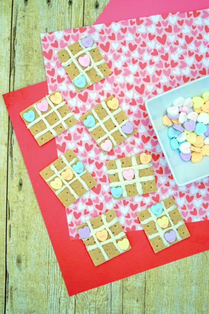 finished valentine snacks on a heart background