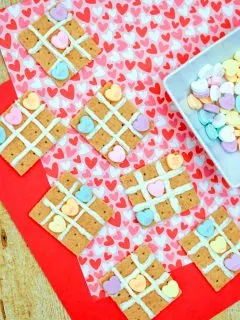 completed valentine's day tic tac toe snacks