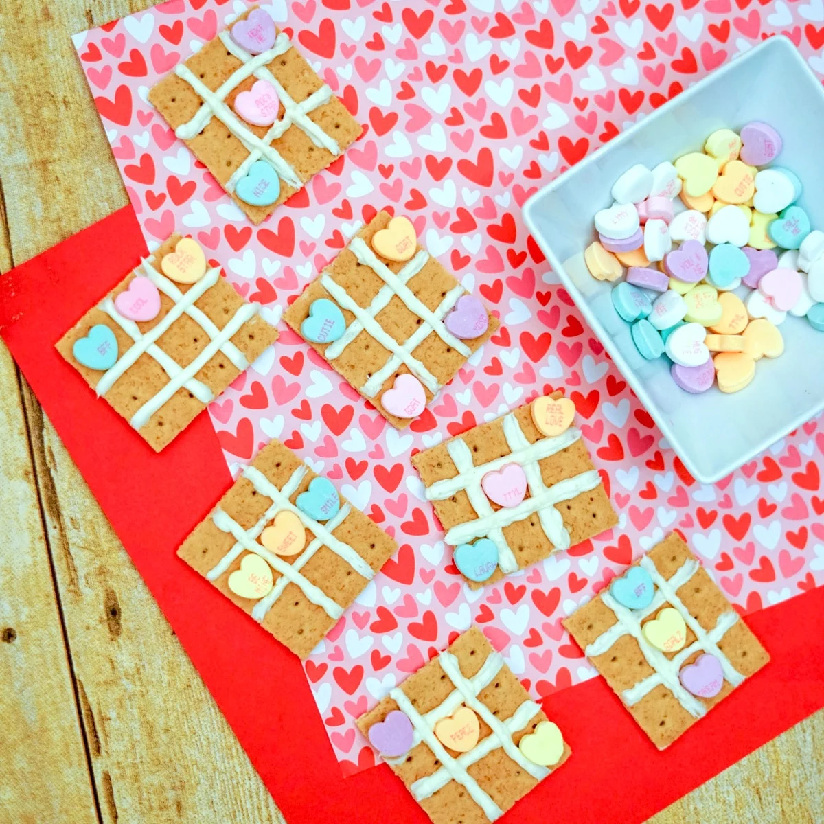 completed valentine's day tic tac toe snacks