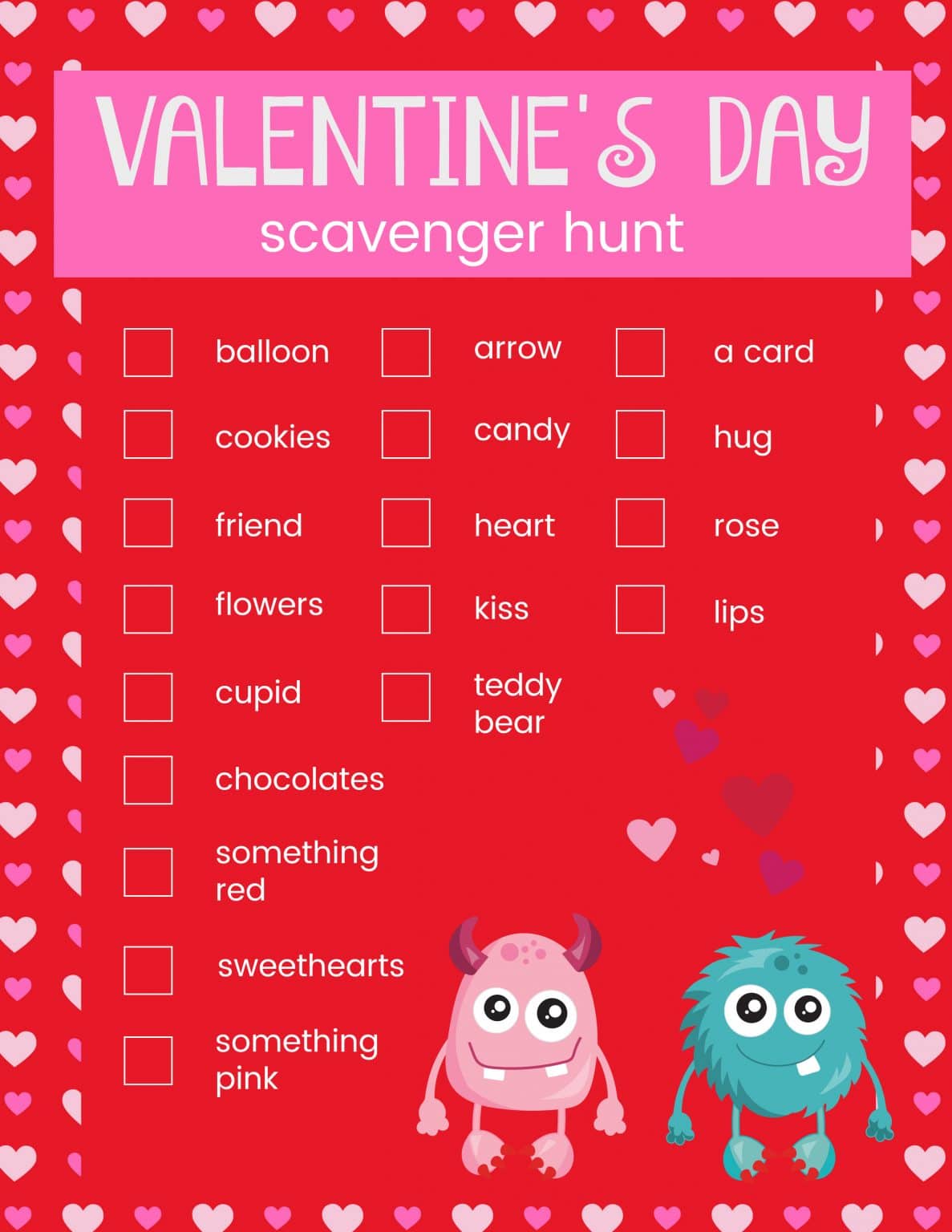 Printable Valentine's Day Scavenger Hunt