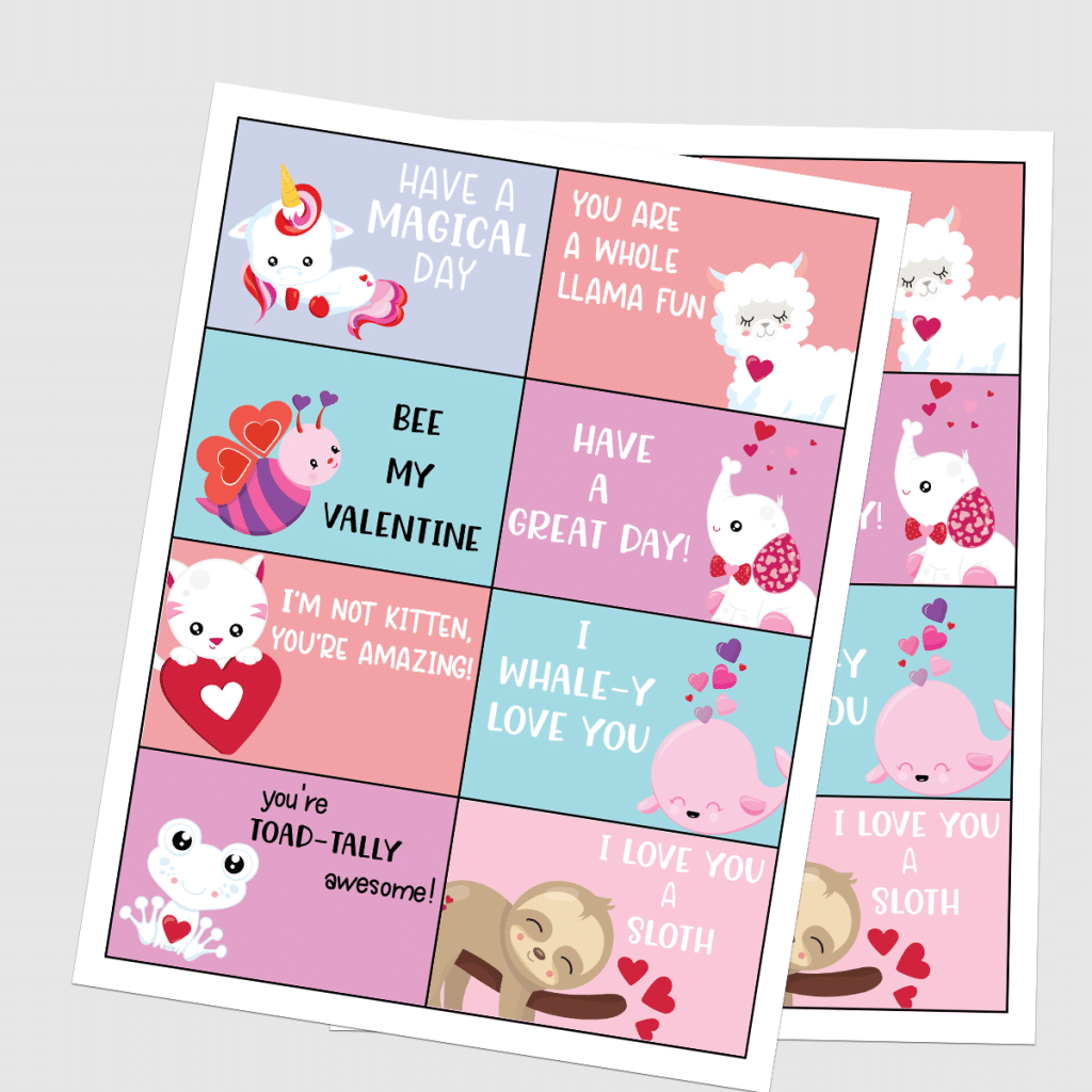 Valentine's Day lunchbox notes printable preview