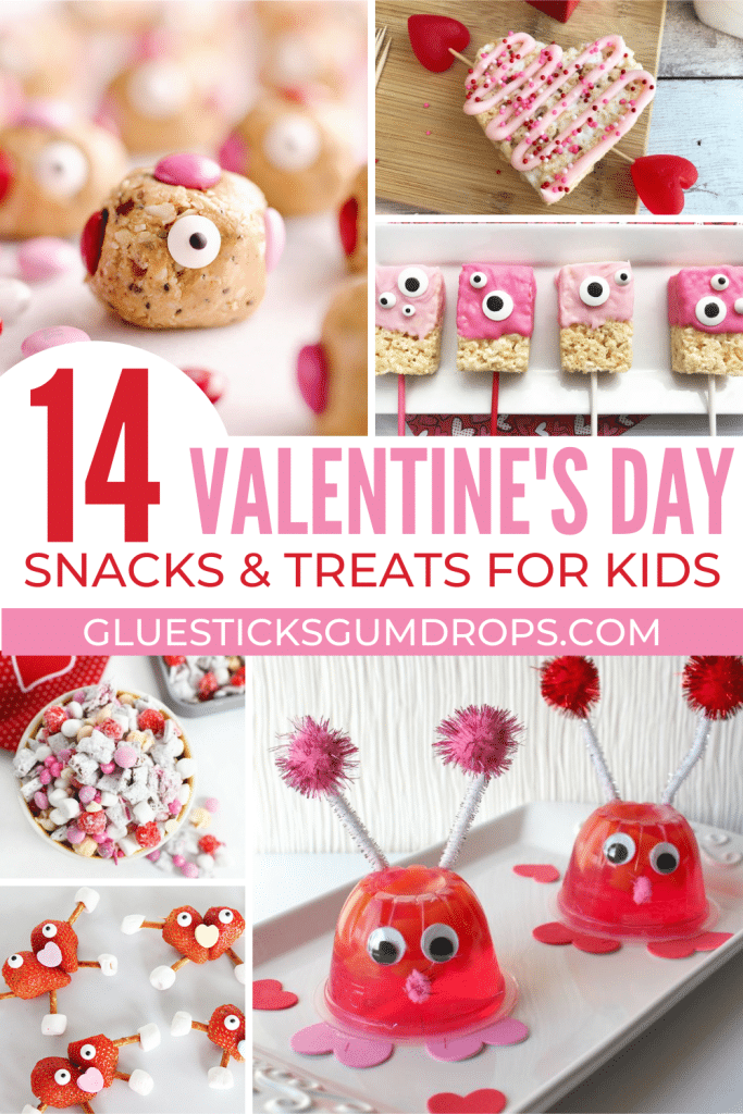collage of Valentine's Day snacks for kids