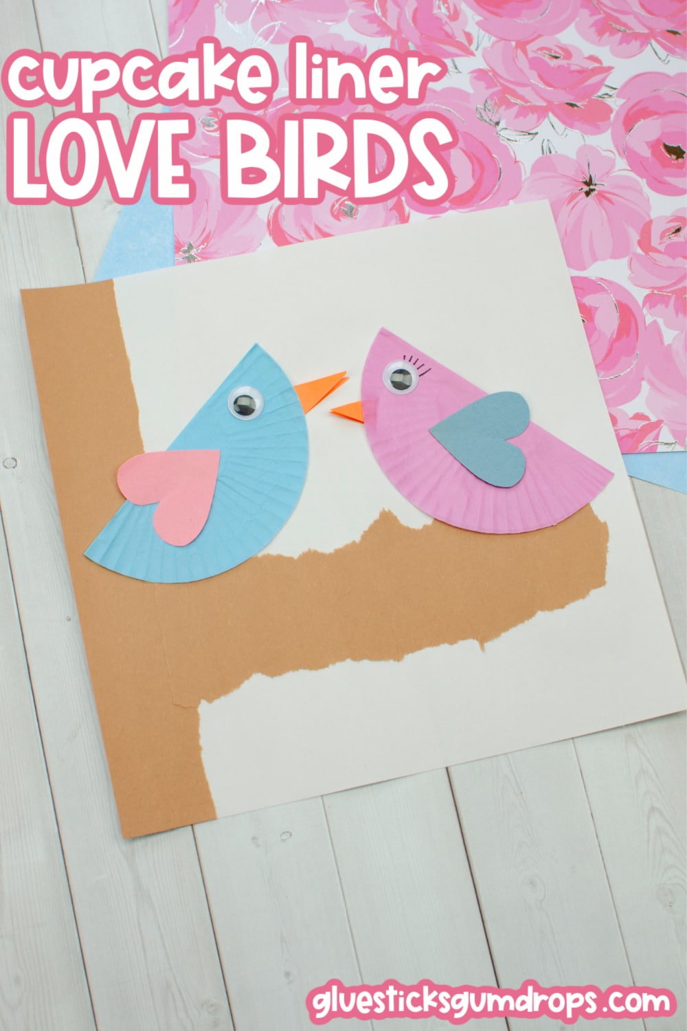 Love Birds Cupcake Liner Craft Glue Sticks and Gumdrops