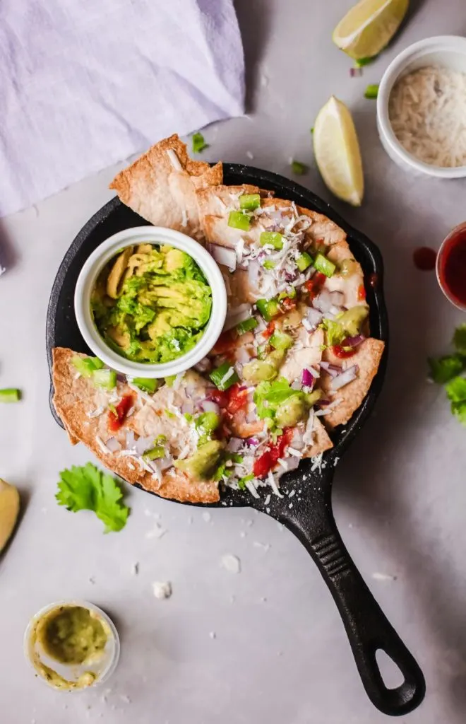 Keto nachos in cast iron skillet