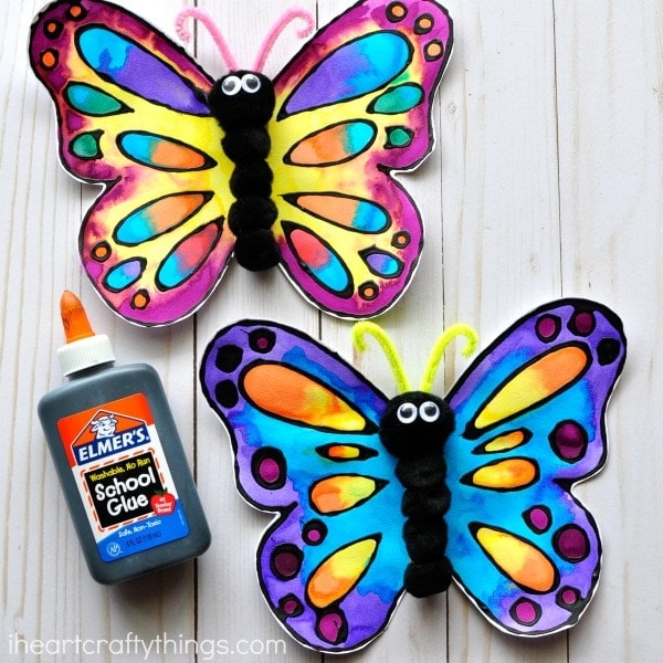watercolor black glue butterfly craft
