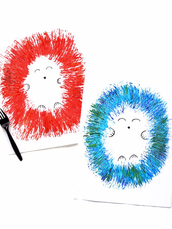 fork painted hedgehogs by our kid things