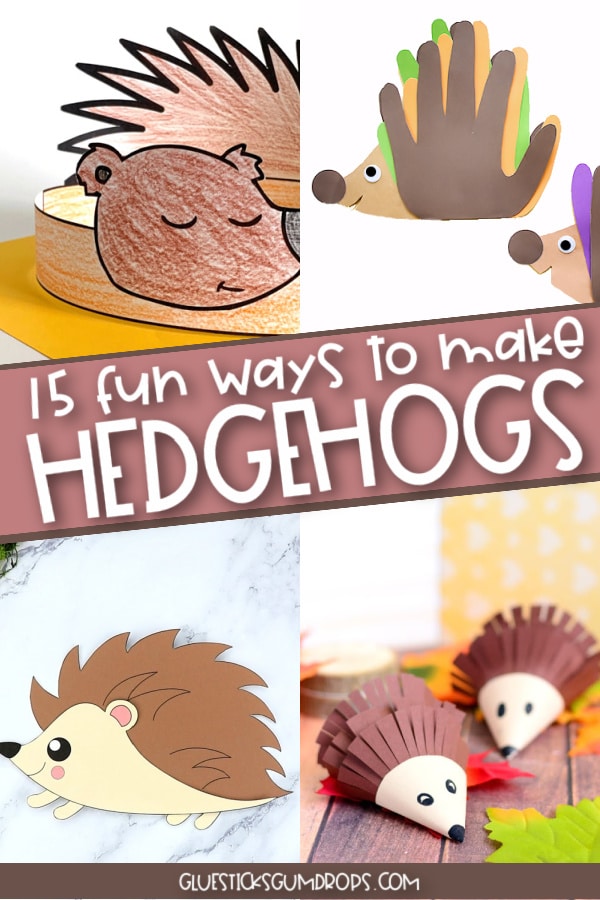 collage of 4 different hedgehog craft ideas for kids