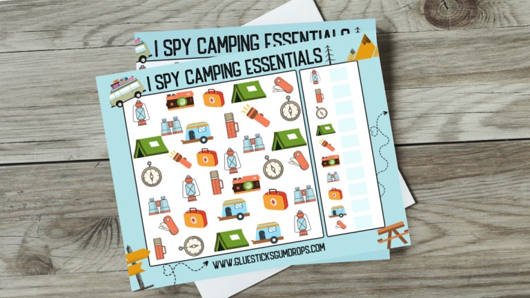 mockup of I Spy Camping printable game