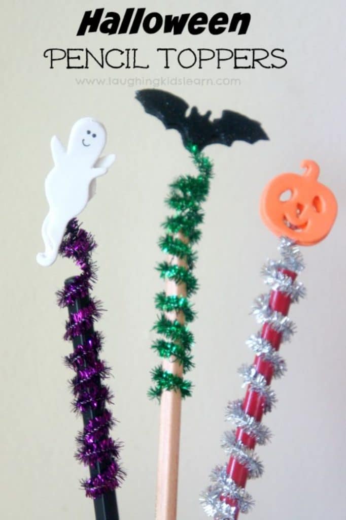halloween pencil toppers made with foam stickers