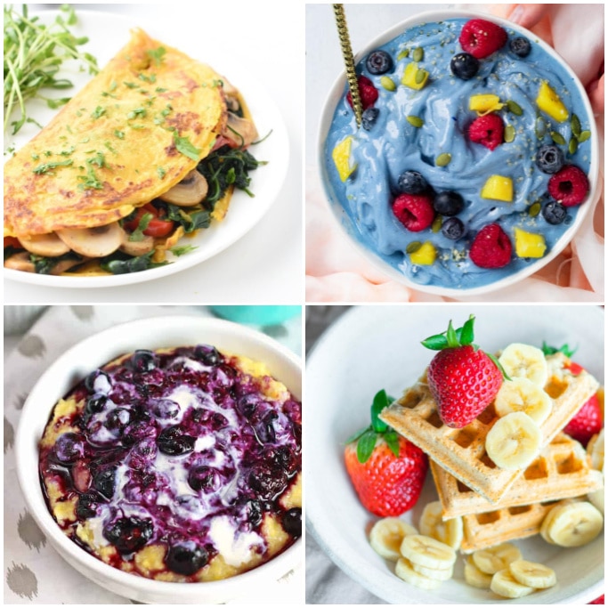 collage of plant based breakfasts