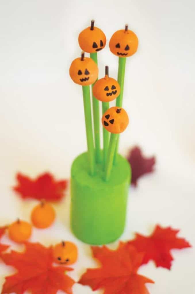 clay pumpkin pencil toppers for halloween