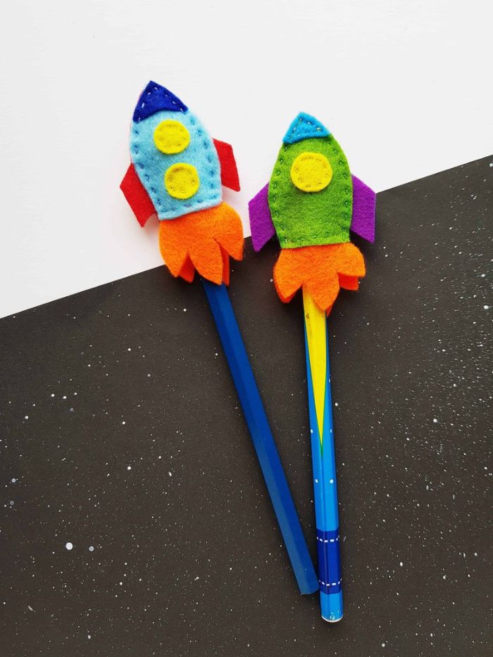 space-themed rocket pencil toppers