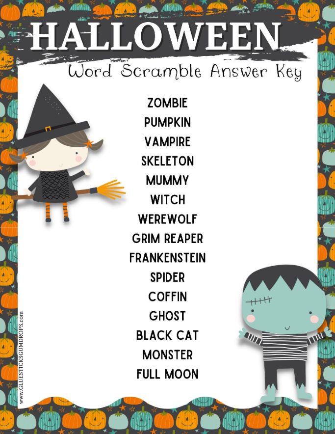 Free Printable Halloween Word Scramble Glue Sticks And Gumdrops