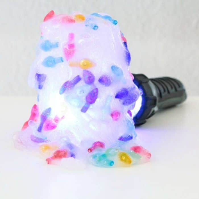 christmas slime with mini christmas lights that glow