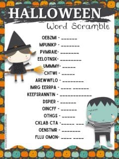 an image of the PDF version of the Halloween word scramble