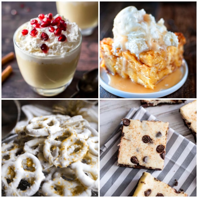 square collage of 4 eggnog desserts