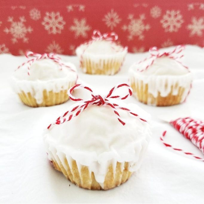 eggnog muffins tied with red and white twine