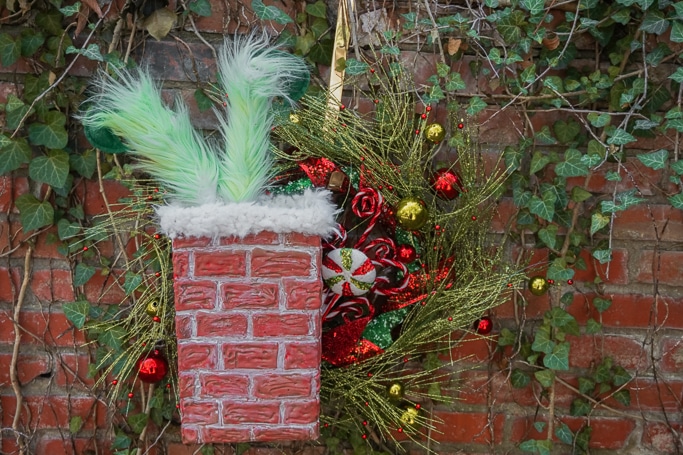 Grinch stuck in the chimney wreath