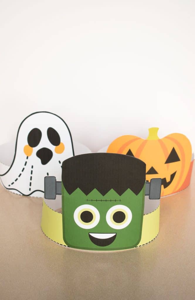 Frankenstein halloween headband with ghost and jack-o-lantern headbands in background