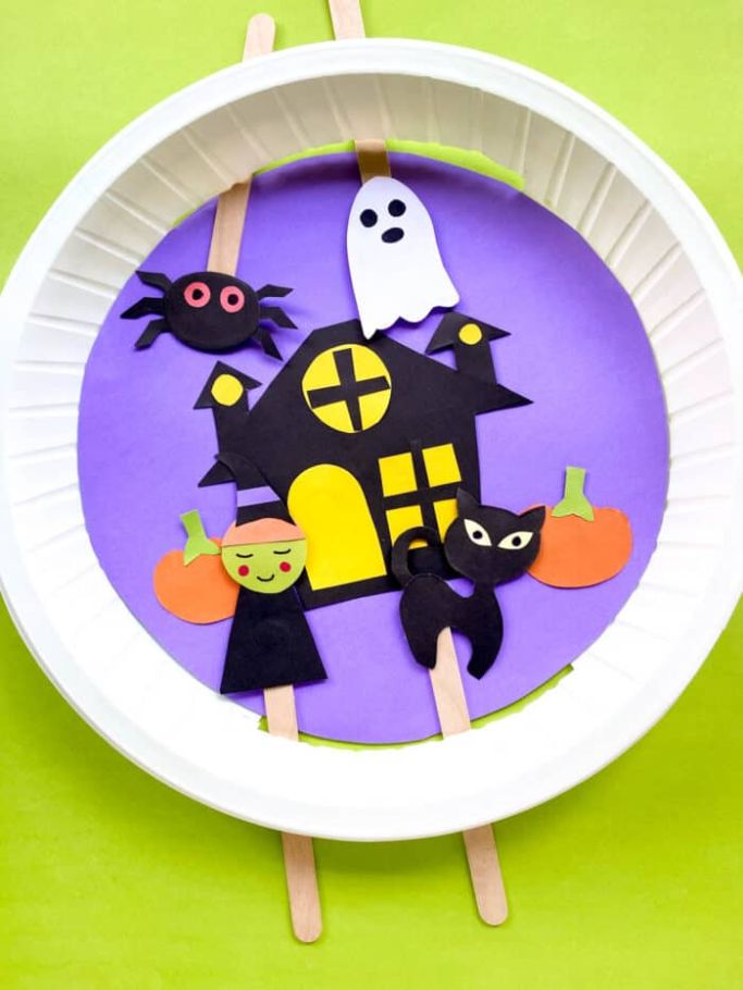 haunted house paper plate craft by Made with Happy