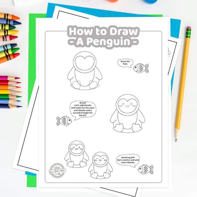 worksheets showing how to draw a penguin step by step