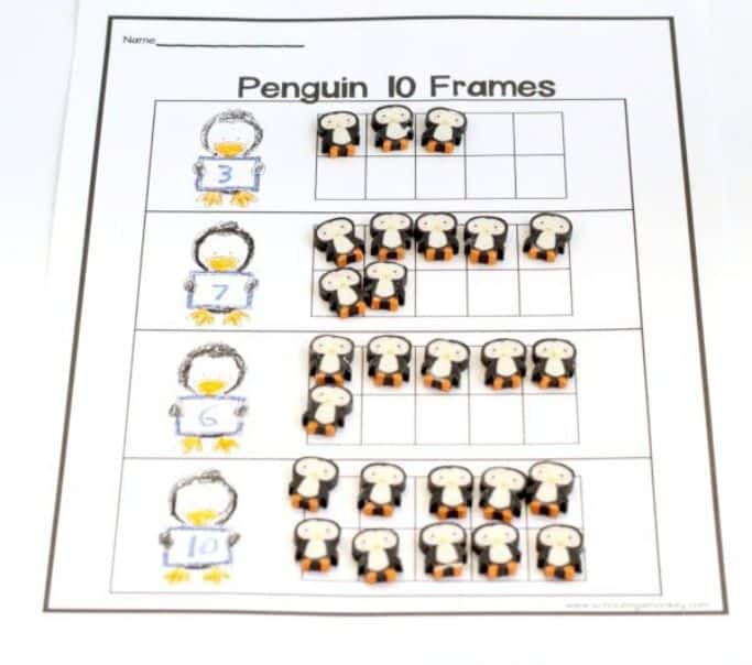 penguin worksheet with ten-frames