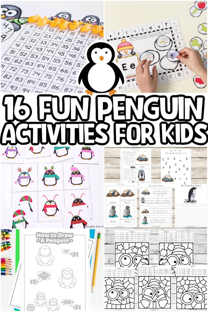 another collage of penguin worksheets and games for kids