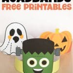 pin image for halloween headbands with frankenstein, ghost, and jack-o-lantern