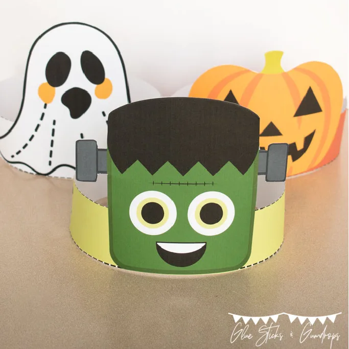cute halloween headbands square image featuring frankenstein, a ghost, and a pumpkin