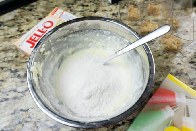 instant pudding mix added to the cream cheese and sugar