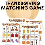 printable thanksgiving memory game collage with pumpkin background