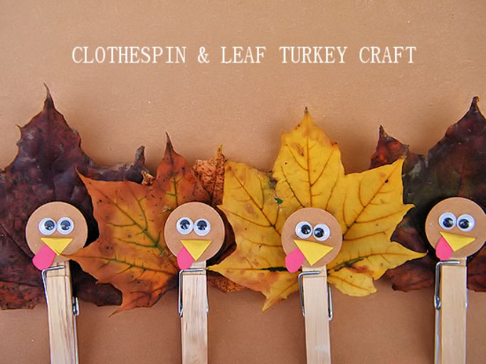 clothespin and leaf turkeys by Our Kid Things