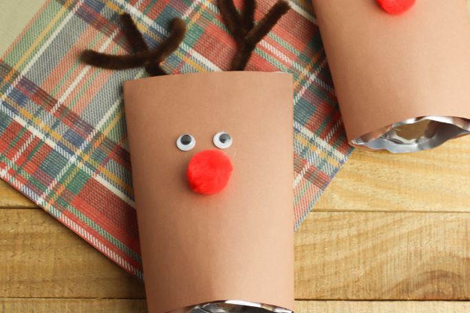reindeer juice pouch on plaid background