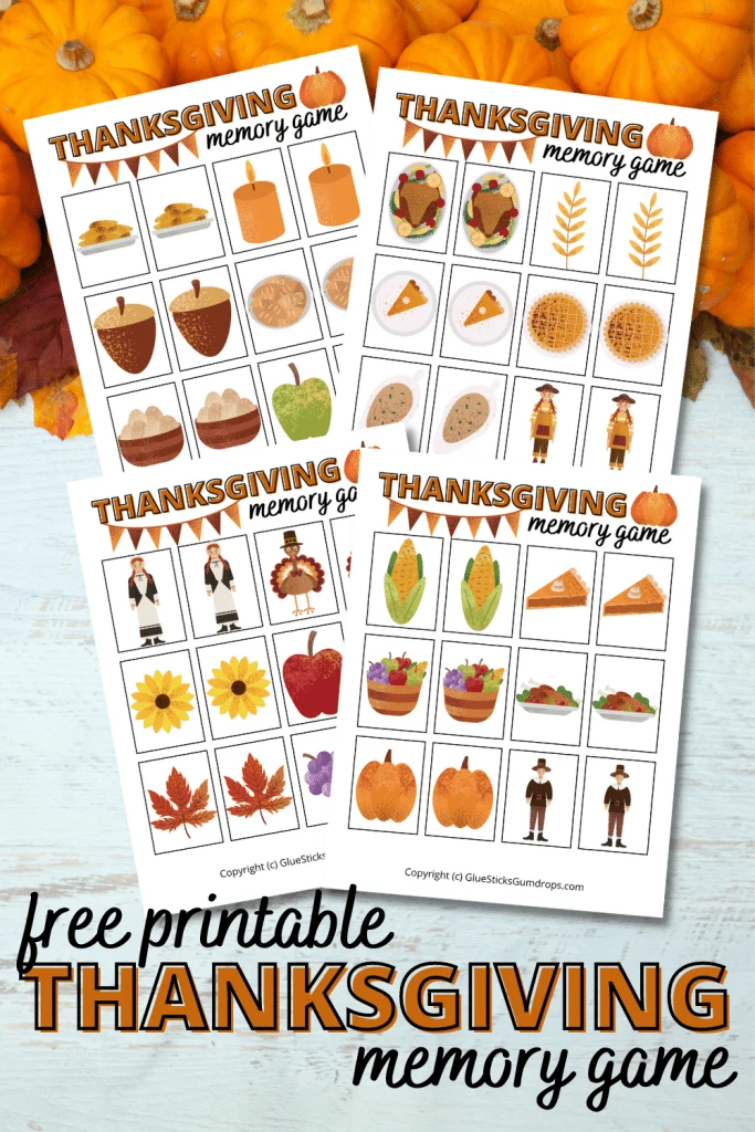 long collage of printable thanksgiving memory game pages