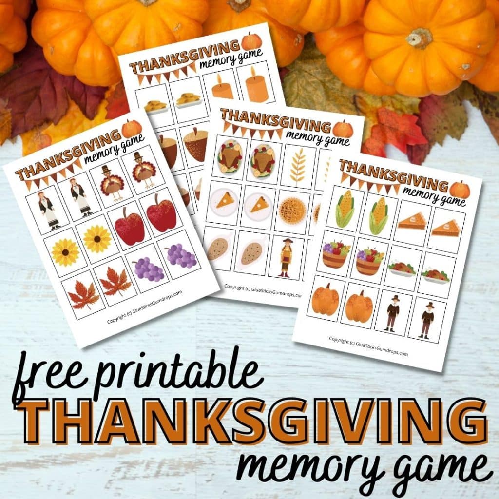 square collage of printable thanksgiving matching game pages