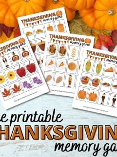 square image showing the four pages of the thanksgiving memory game
