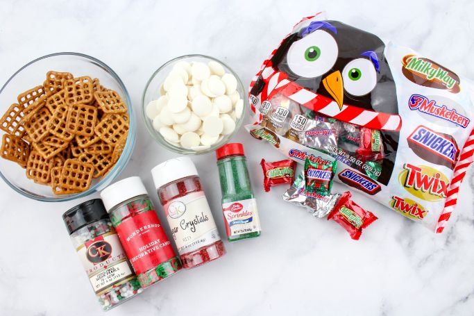 ingredients for Christmas chocolate pretzels