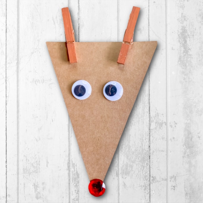 cute Rudolph craft with clothespins for antlers and red jeweled nose
