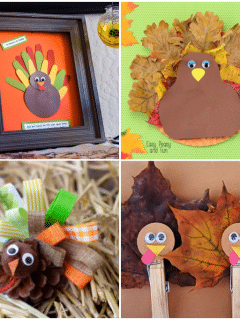 square collage of 4 thanksgiving turkey crafts