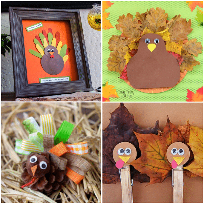 collage of turkey crafts for kids