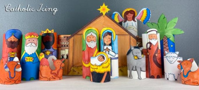 printable colorful nativity set made with paper