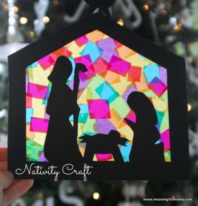 silhouette nativity suncatcher that looks like stained glass