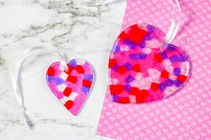 Valentine suncatchers craft made with melted beads