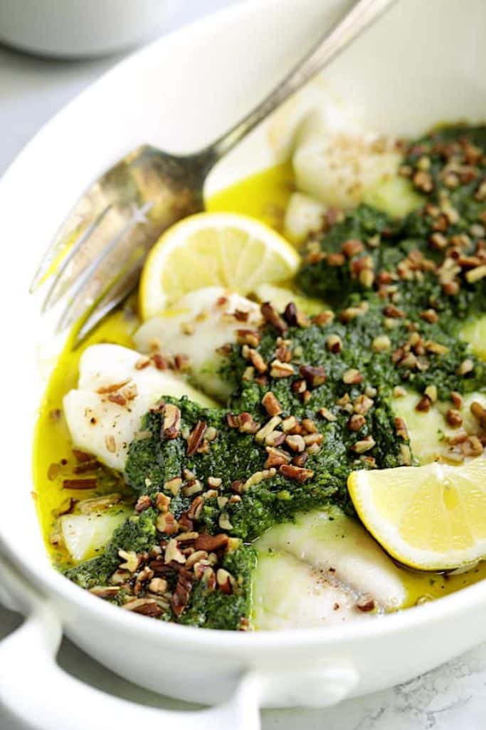 baked tilapia with spinach pesto