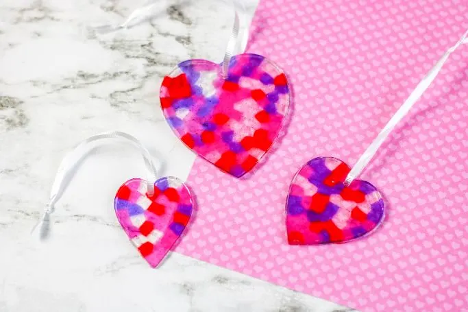 three heart Valentine suncatchers